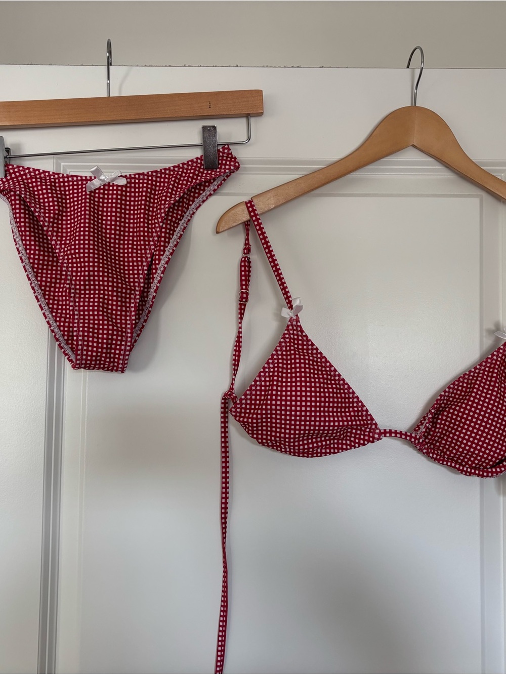Red Gingham Tie-Back Triangle Bikini